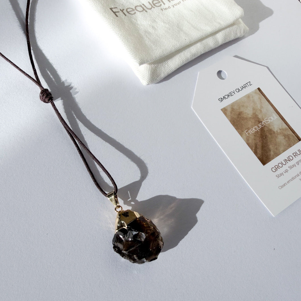 Raw Smokey Quartz Crystal Pendant | Cotton Cord