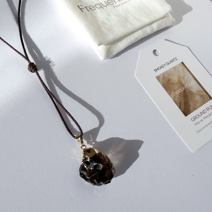 Raw Smokey Quartz Crystal Pendant | Cotton Cord