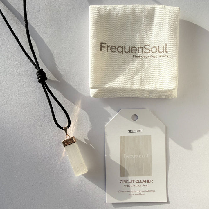 SELENITE Crystal Pendant | Leather Cord Necklace
