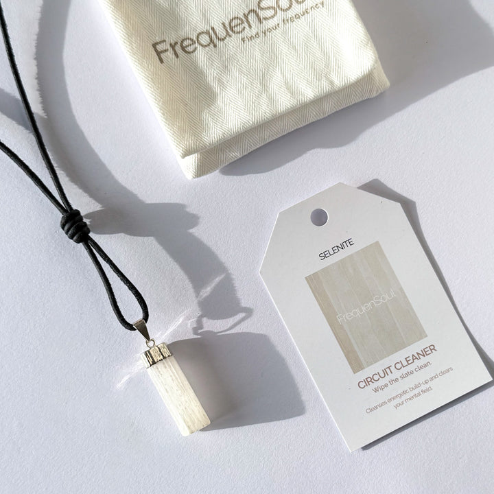 SELENITE Crystal Pendant | Leather Cord Necklace