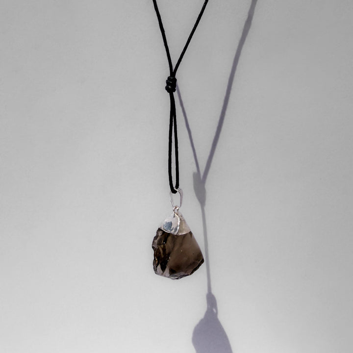 Raw Smokey Quartz Crystal Pendant | Cotton Cord