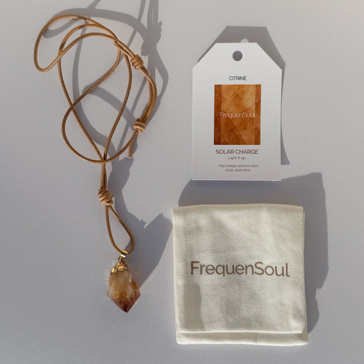 Raw Citrine Necklace | Leather Cord