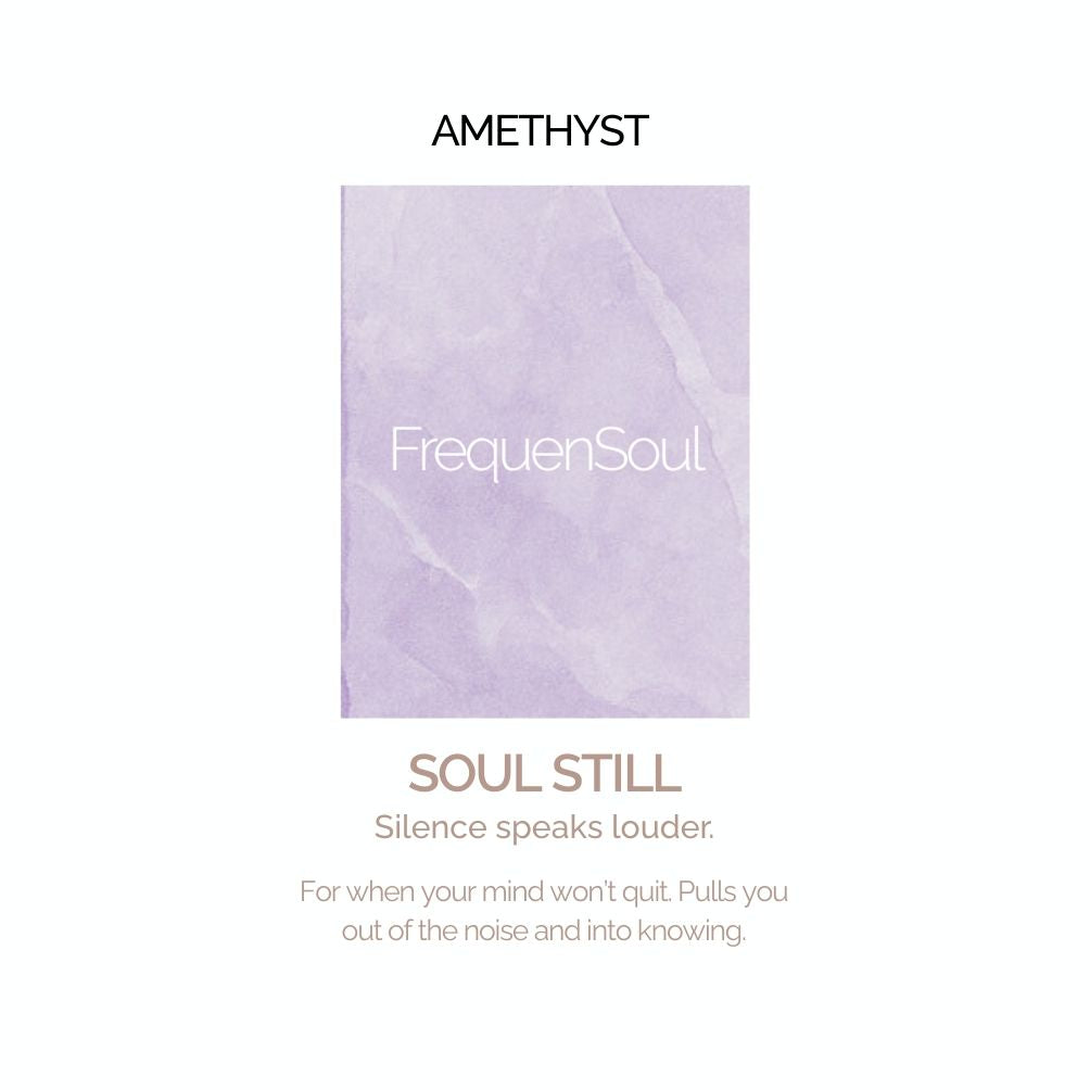 Product packaging for 'Amethyst' by 'FrequenSoul' with a purple color swatch on a white background.