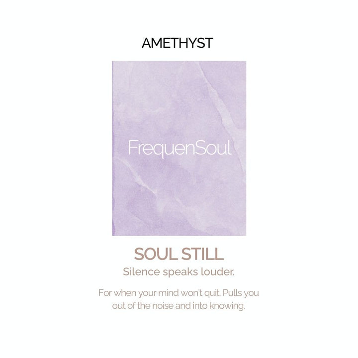 Product packaging for 'Amethyst' by 'FrequenSoul' with a purple color swatch on a white background.