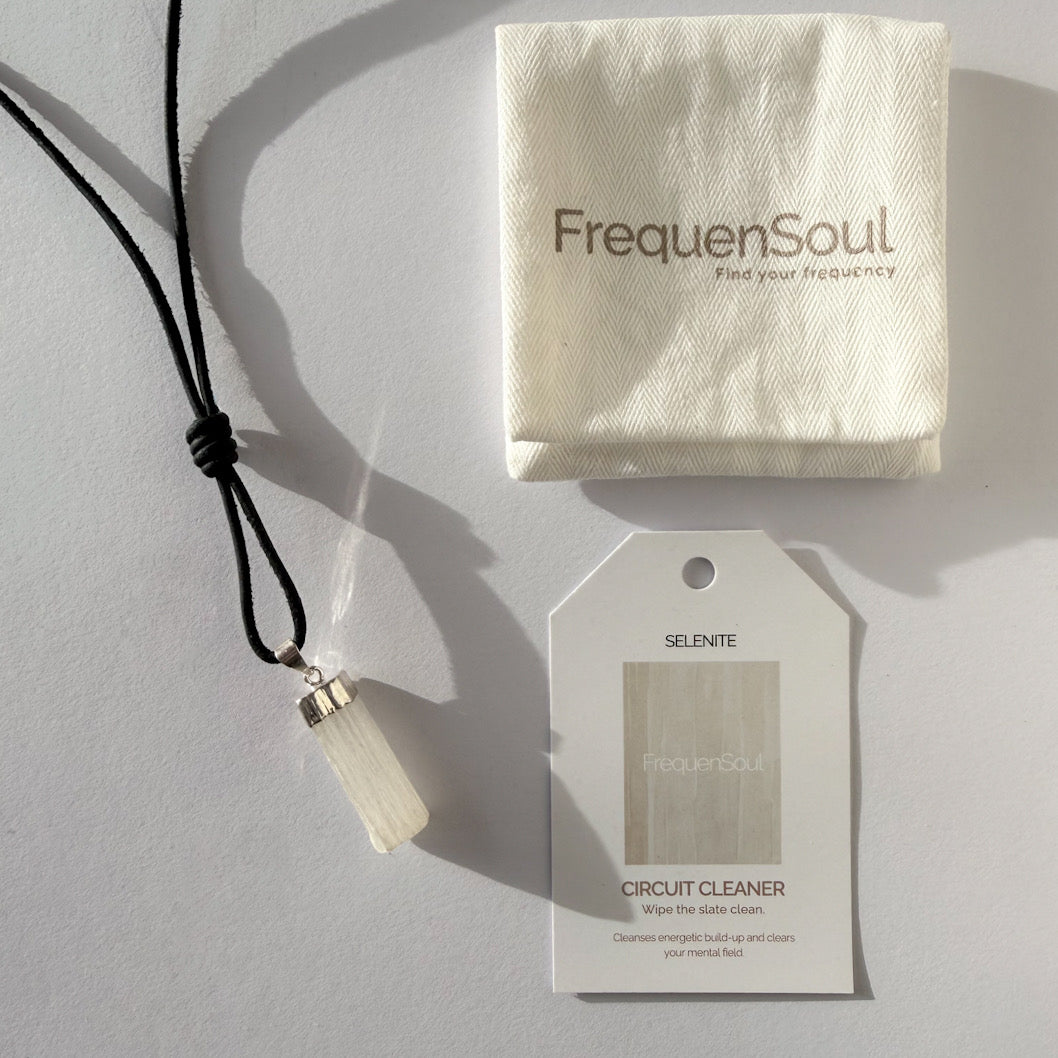 SELENITE Crystal Pendant | Leather Cord Necklace
