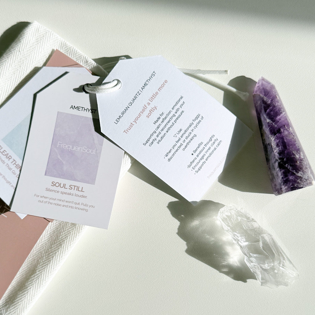 Quiet Knowing | Lemurian Quartz &amp; Amethyst | Crystal Gift Set for Trust &amp; Intuition
