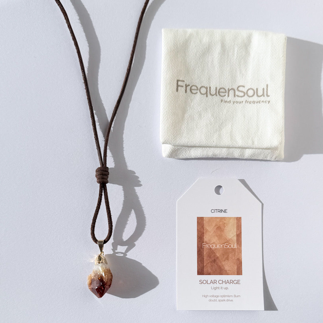 Raw Citrine Necklace | Leather Cord