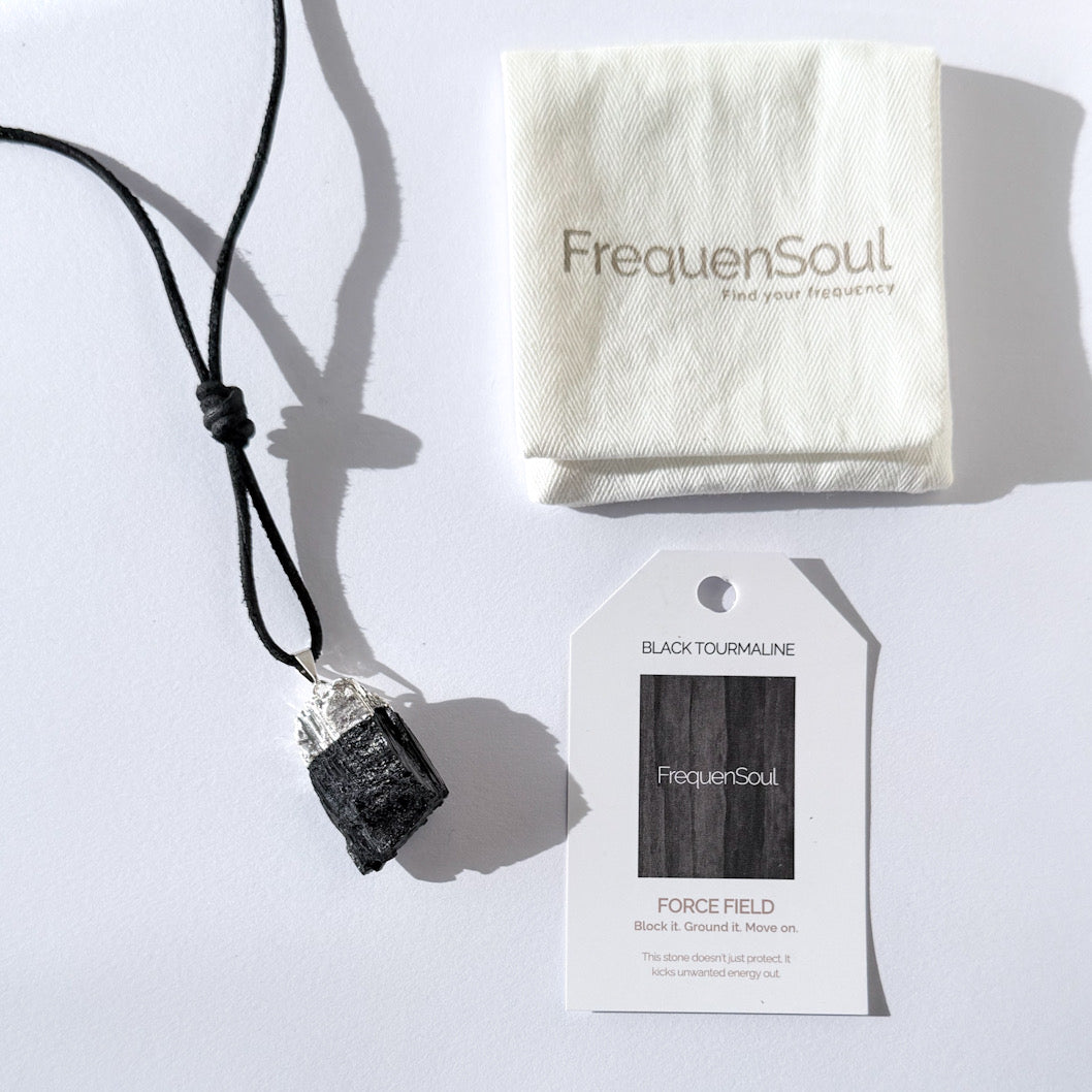 Raw Black Tourmaline Necklace | Leather Cord