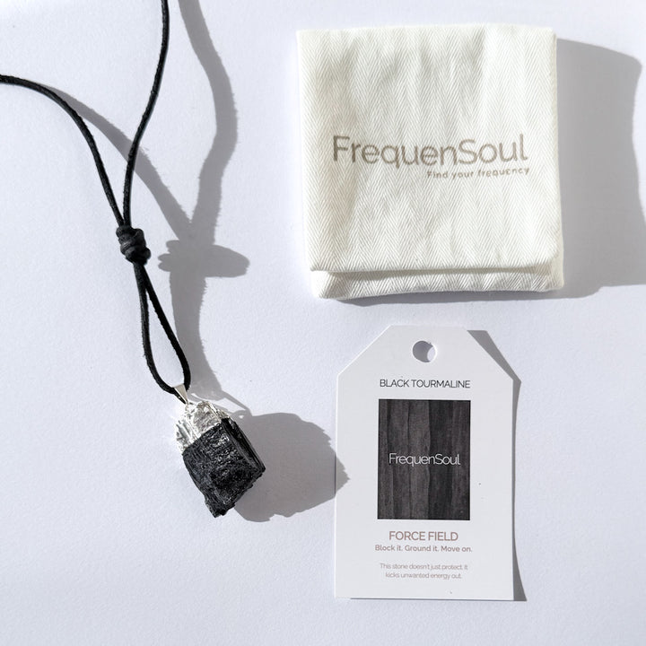 Raw Black Tourmaline Necklace | Leather Cord