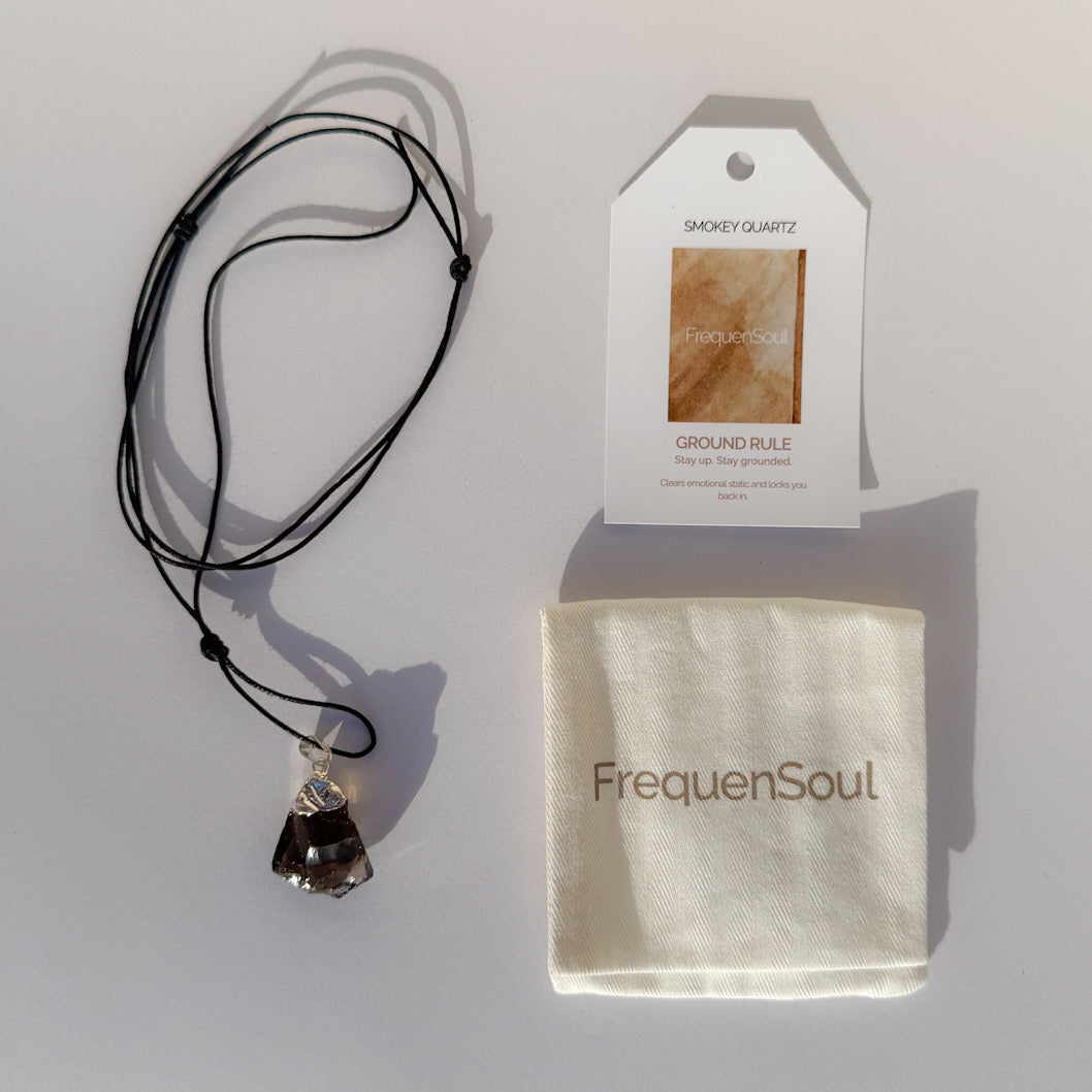 Raw Smokey Quartz Crystal Pendant | Cotton Cord