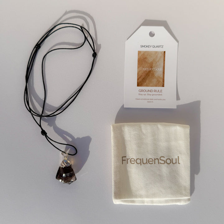 Raw Smokey Quartz Crystal Pendant | Cotton Cord