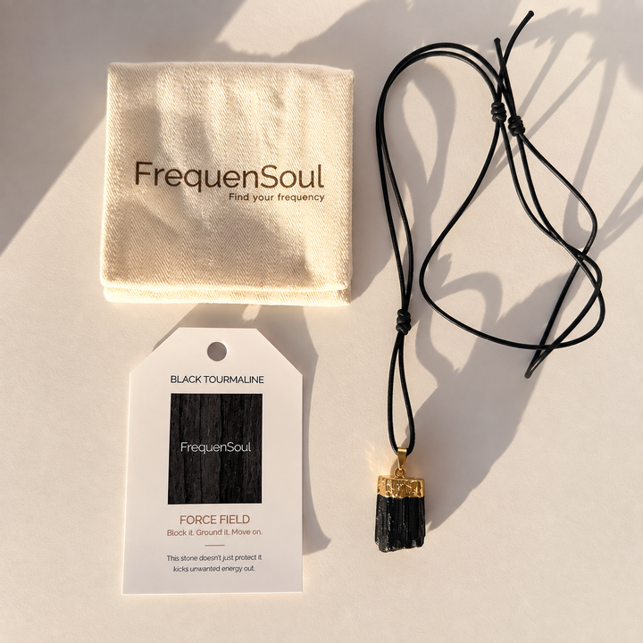 Raw Black Tourmaline Necklace | Leather Cord